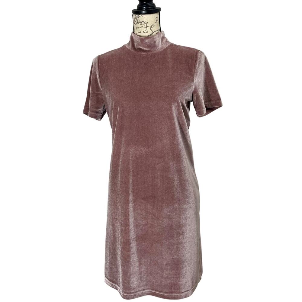 Madewell Women's Velvet Mini Dress Frosty Mauve Mockneck Shift Dress, Size Small